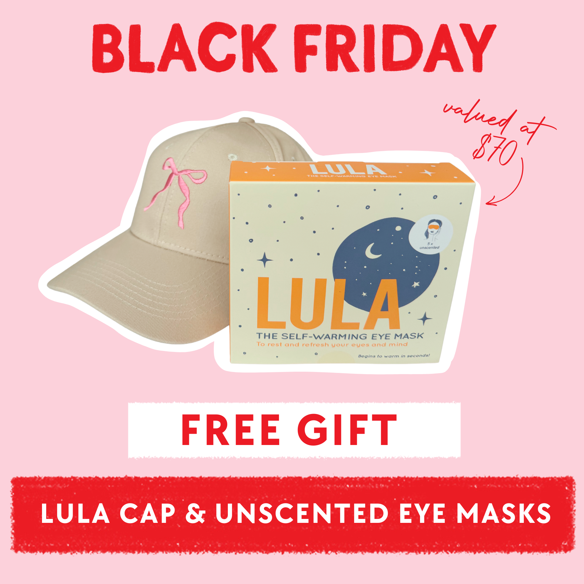 FREE GIFT WITH $110 PURCHASE - Eye Masks + Limited Edition LULA Cap